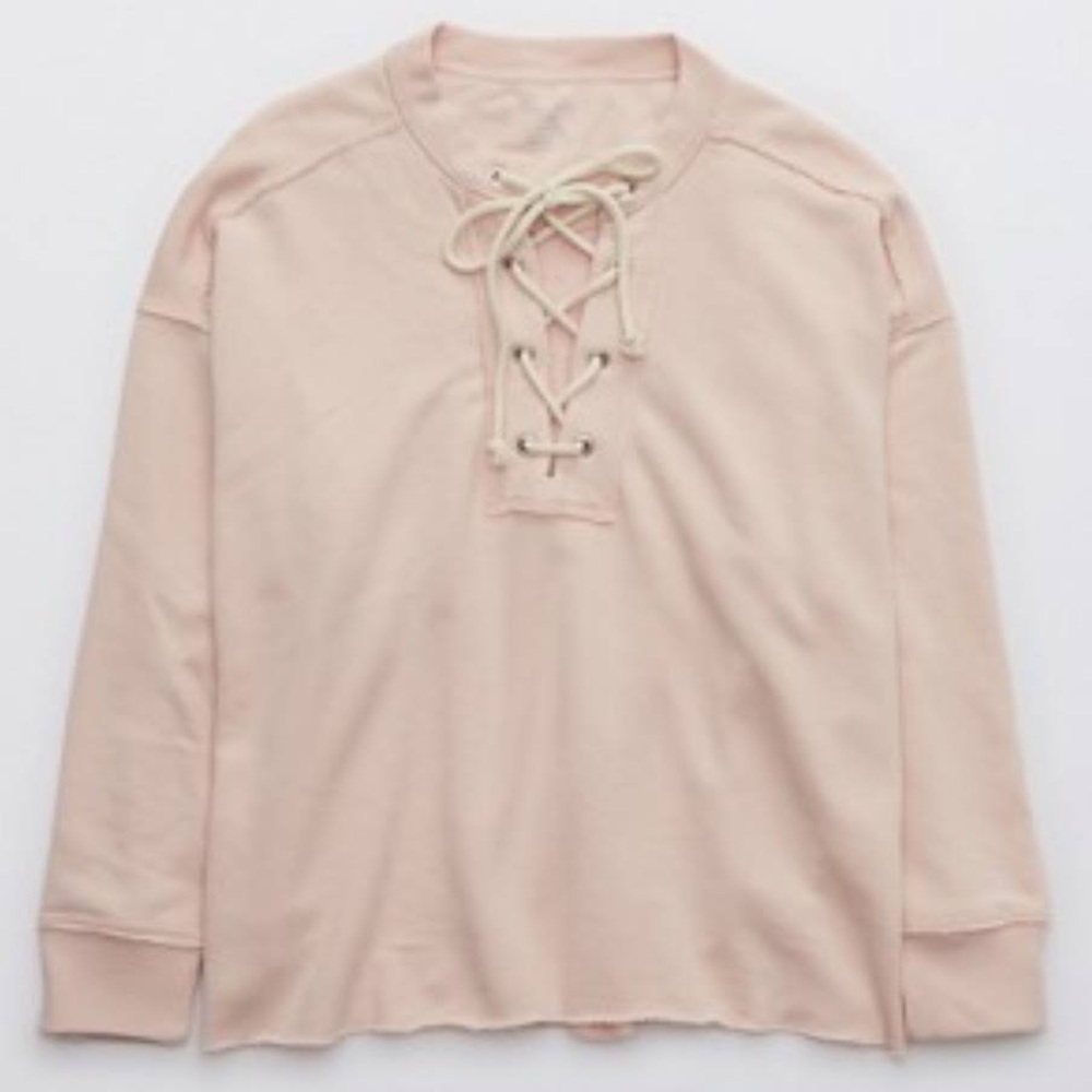 Aerie Lace-up Oversized Crew Sweatshirt